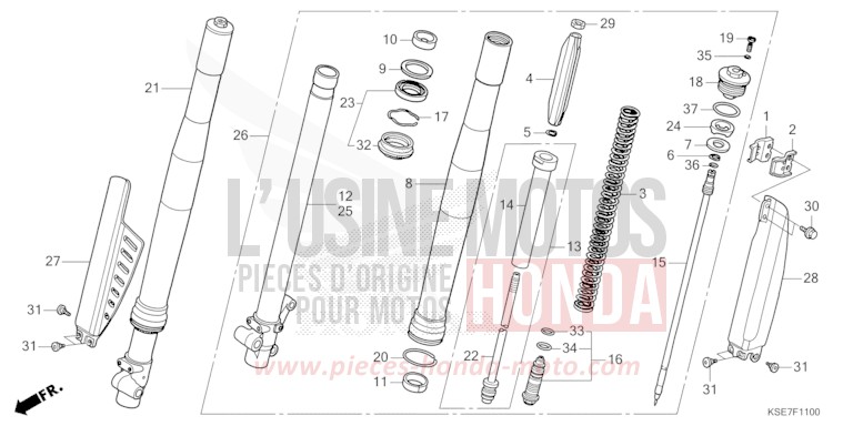 GABEL, VORNE von CRF150R "Big Wheels" EXTREME RED (R292) von 2022